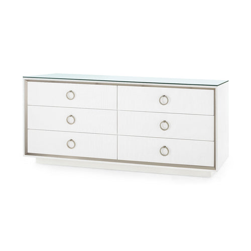 Ansel Extra Large 6-Drawer with Glass Top, Chiffon White