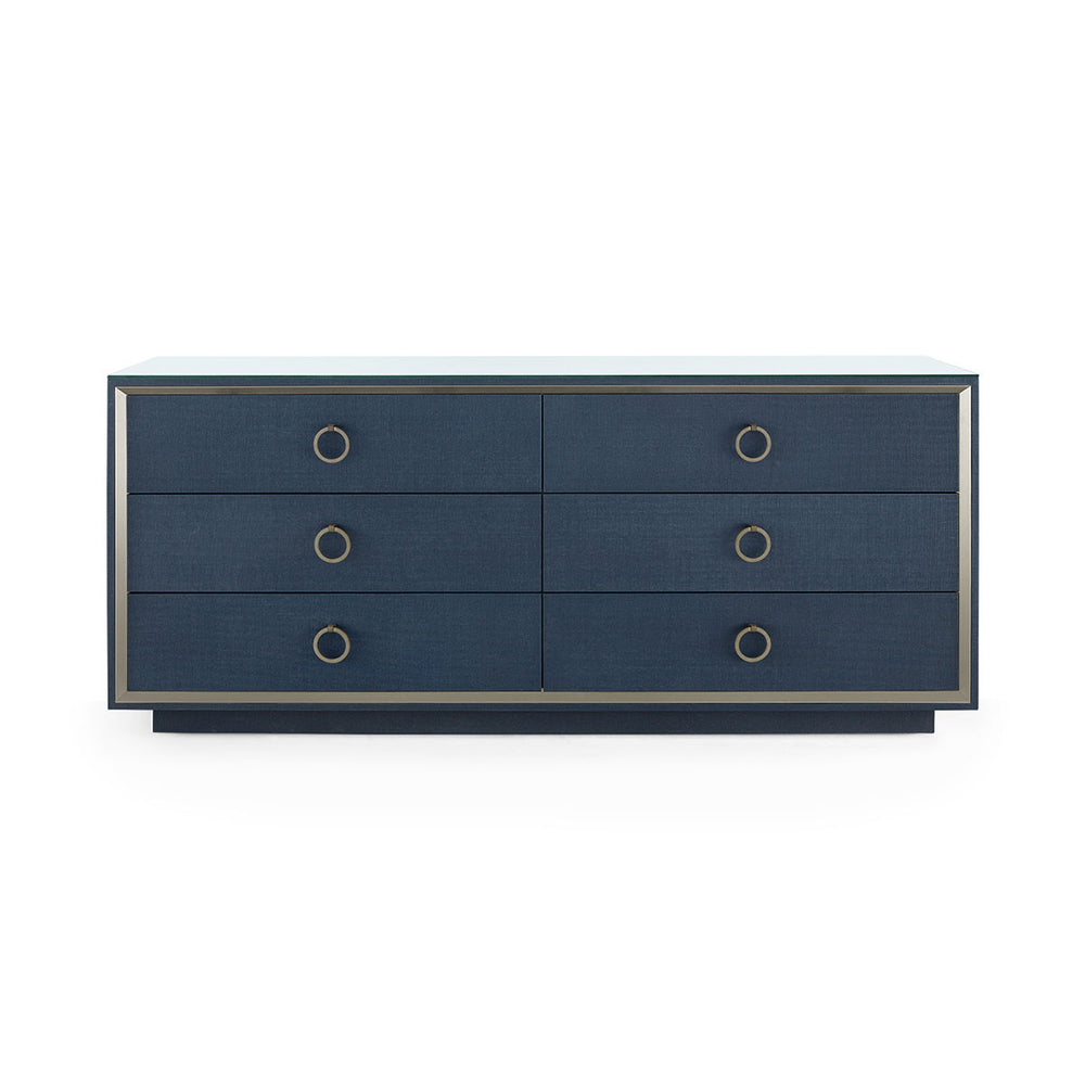 Ansel Extra Large 6-Drawer with Glass Top, Blue Steel