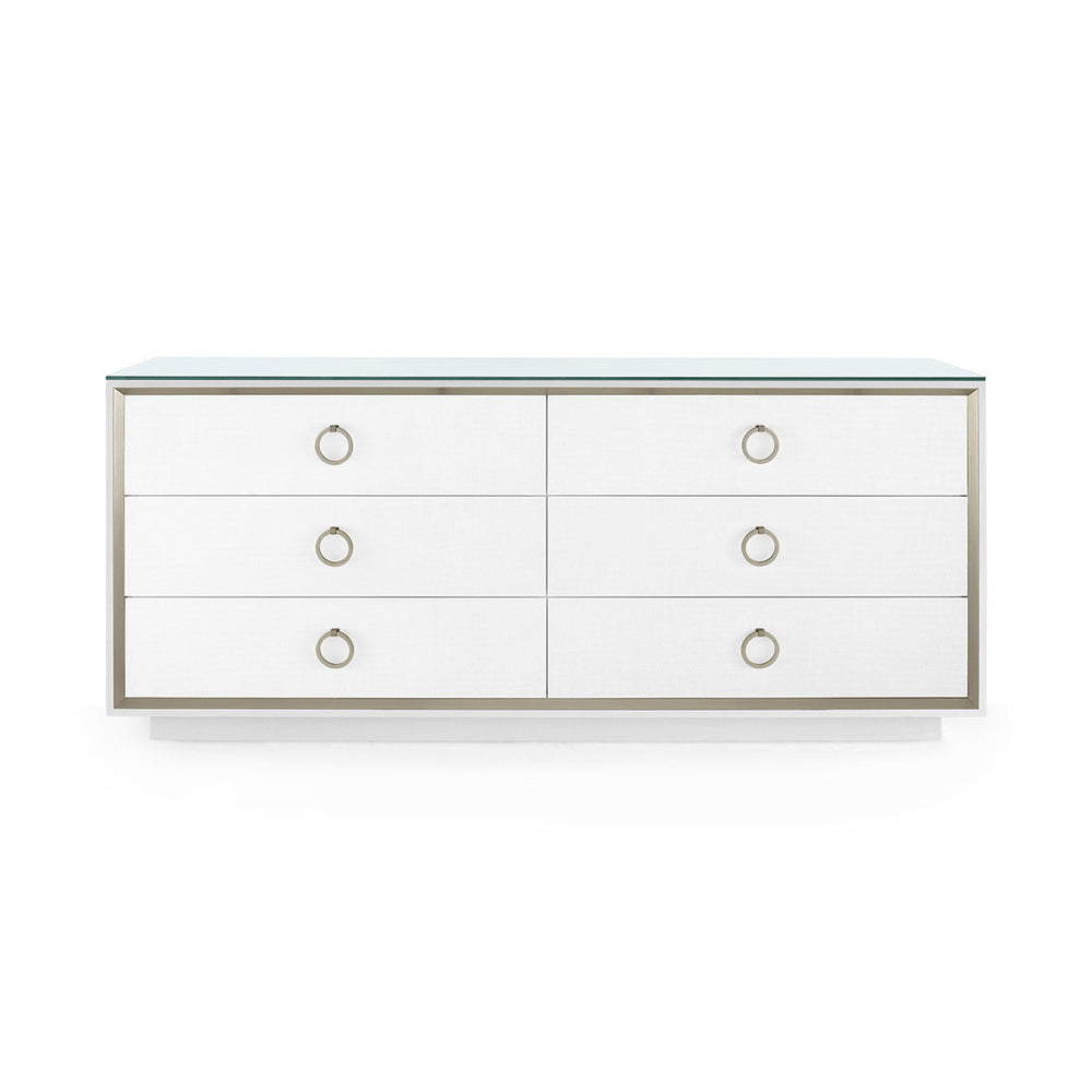 Ansel Extra Large 6-Drawer with Glass Top, Chiffon White-Blue Hand Home