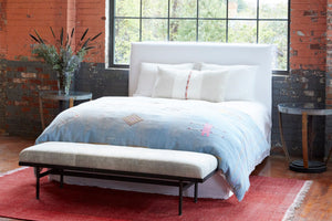 Chic April Upholstered Bed Frame: Sustainable FSC Wood, Easy-Care Slipcover, Multiple Sizes