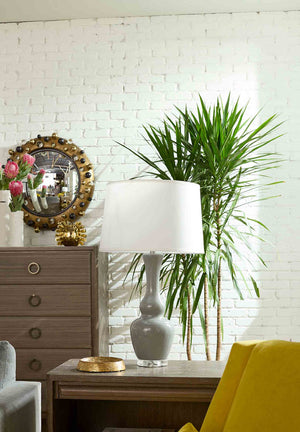Ansonia Lamp with Shade 17-inch White Linen, with Nickel, Graphite Glow