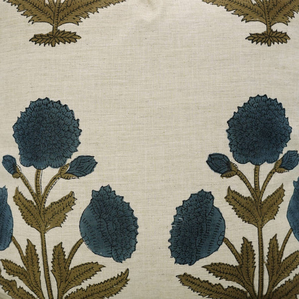 Bohemian Block Print Linen Blend Pillow Cover - Badshah-Blue Hand Home