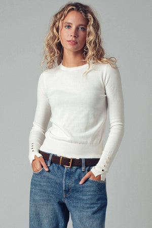 Polished Button Cuff Slim Knit Top-Blue Hand Home