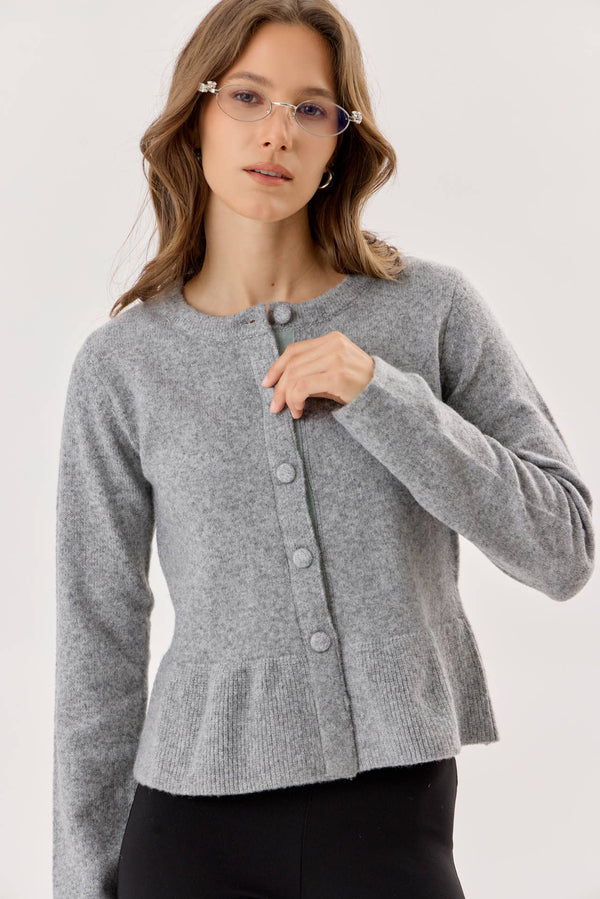 Covered Button Peplum Knit Cardigan