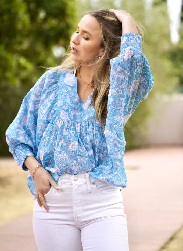Anjou Top Sky Blue White-Blue Hand Home