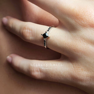 PRINCESS CUT BLACK CRYSTAL RING - R-F1192-Blue Hand Home