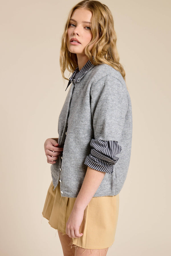 Short Sleeve Button Down Cardigan Top-Blue Hand Home