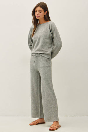 Ultra Soft Wide Leg Drawstring Heathered Sweater Pants
