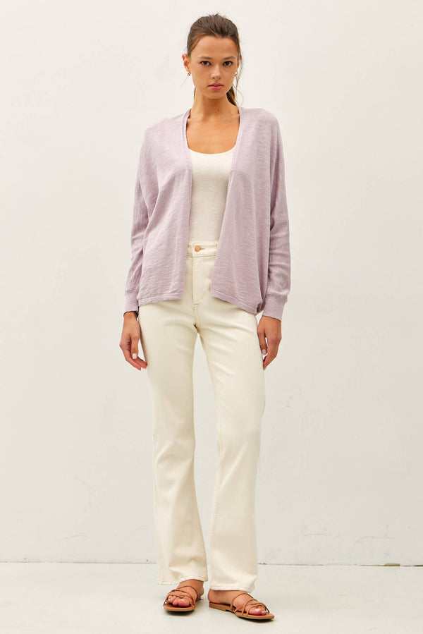 OPEN FRONT DOLMAN SLEEVE SLUB CARDIGAN-Blue Hand Home