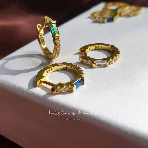 GEMSTONE BAGUETTE HOOPS - E-HT1003-Blue Hand Home