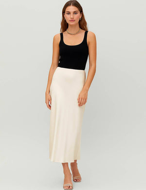 Ladies Solid Color Satin Midi Skirt 5515-Blue Hand Home