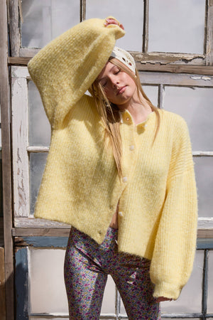 Balloon Sleeve Knit Cardigan-Blue Hand Home
