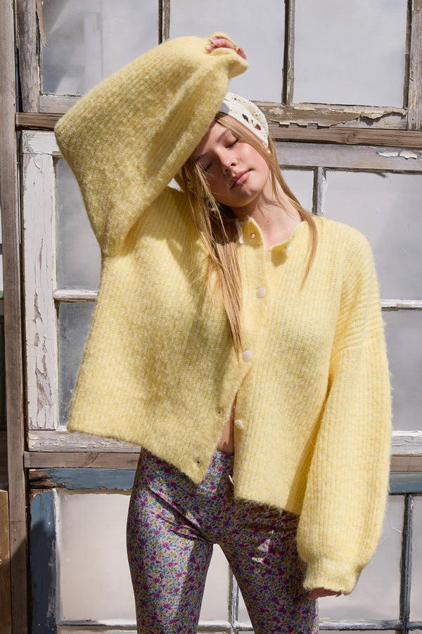 Balloon Sleeve Knit Cardigan-Blue Hand Home
