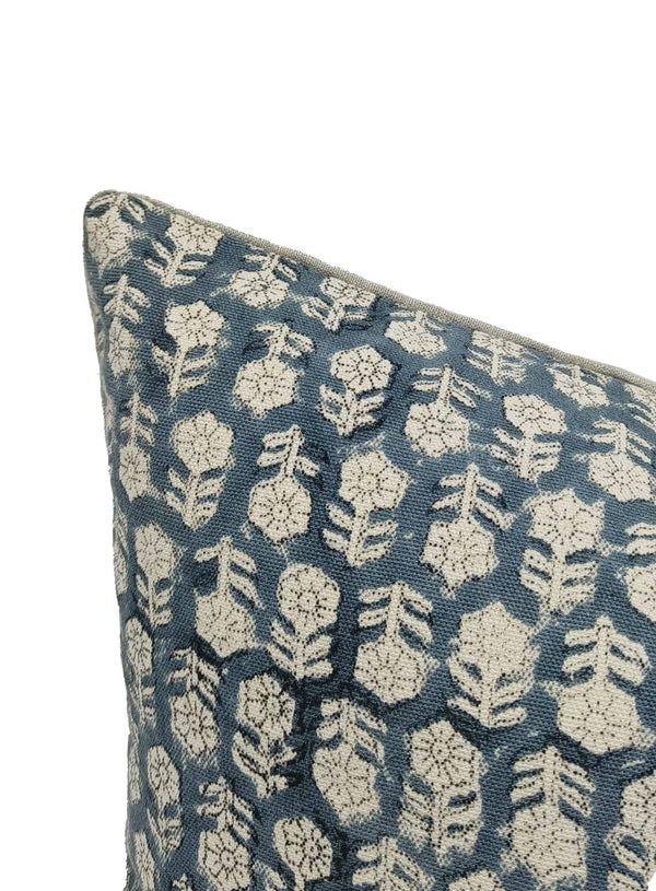 Handcrafted Block Print Duck Canvas Pillow Cover -Tulsi Buti-Blue Hand Home