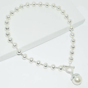Ball Chain & Pearl Drop Necklace-Blue Hand Home