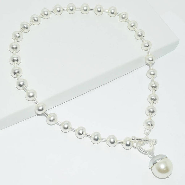 Ball Chain & Pearl Drop Necklace-Blue Hand Home