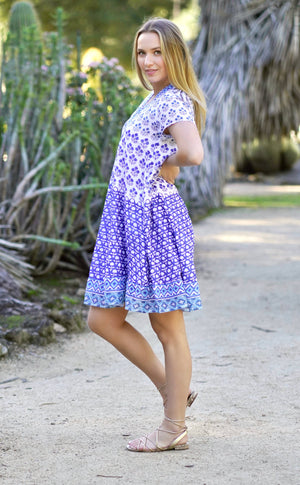 Bella Block Print Short Dress Blue-Blue Hand Home