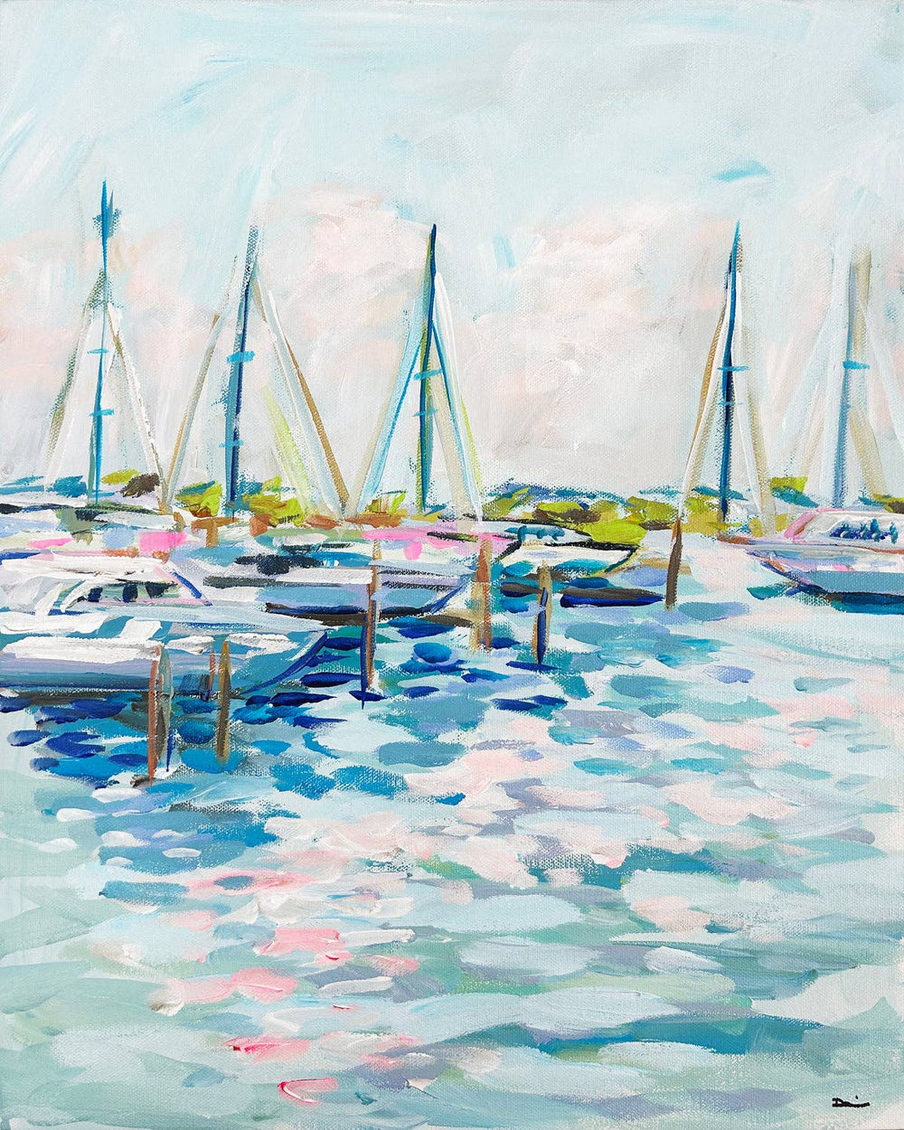 Sailboats Print on Paper, "Marina at Dusk"-Blue Hand Home