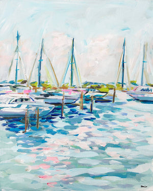 Sailboats Print on Paper, "Marina at Dusk"-Blue Hand Home