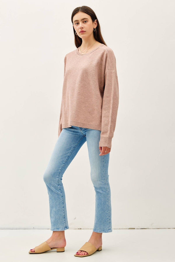 OVERSIZED SLUB YARN SWEATER WITH BACK STITCHING-Blue Hand Home