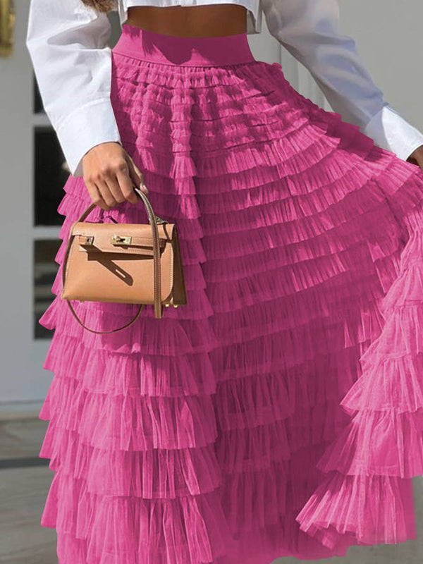 Elastic waist ruffle tulle maxi skirt-Blue Hand Home