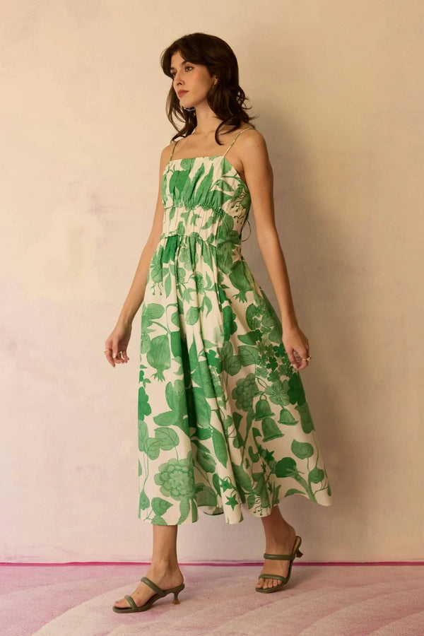 Hibiscus Anaar Smocked Bodice Maxi Dress - Fern-Blue Hand Home