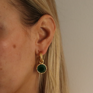 Double-Rim Gem Charm Hoop Earrings - 24K Gold Plated-Blue Hand Home