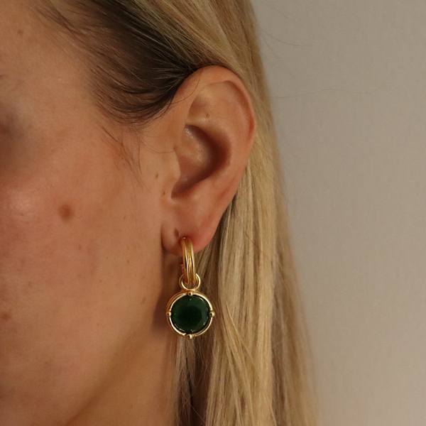 Double-Rim Gem Charm Hoop Earrings - 24K Gold Plated-Blue Hand Home