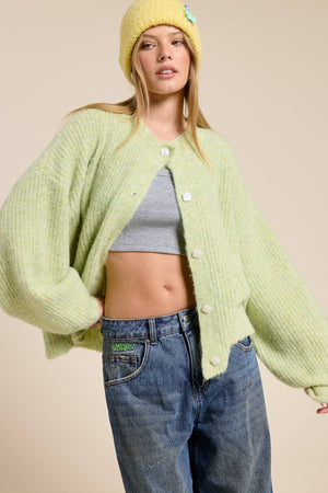 Balloon Sleeve Knit Cardigan-Blue Hand Home