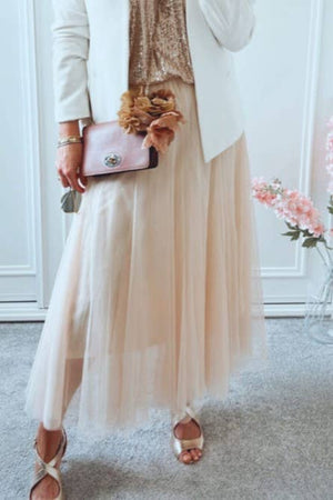 20 colors Flowy Elastic Waist Tulle Pleated Skirt-Blue Hand Home