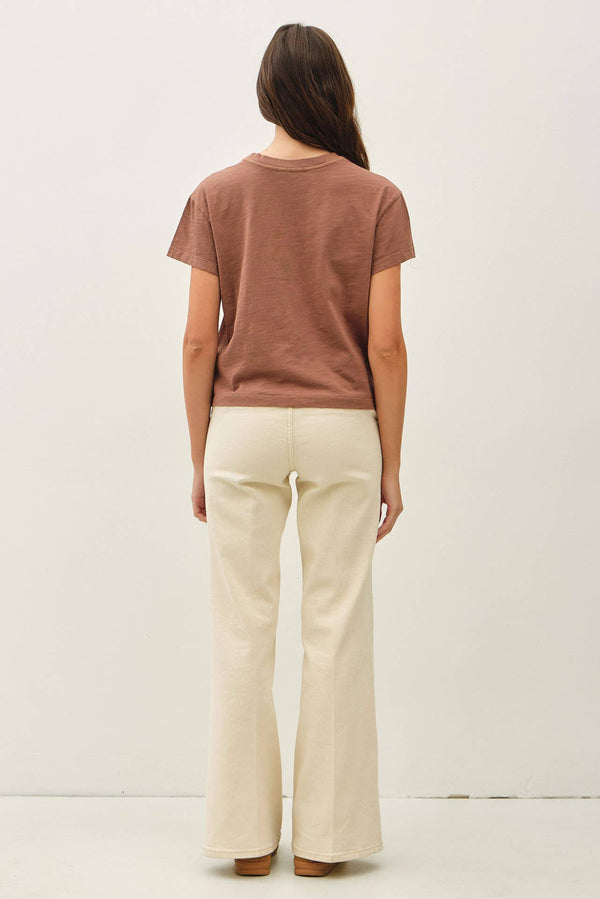 Garment Dyed Cotton Slub Half Sleeve Crop Top
