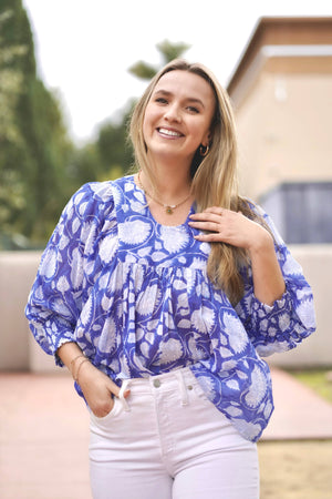 Anjou Top O/S Navy White-Blue Hand Home