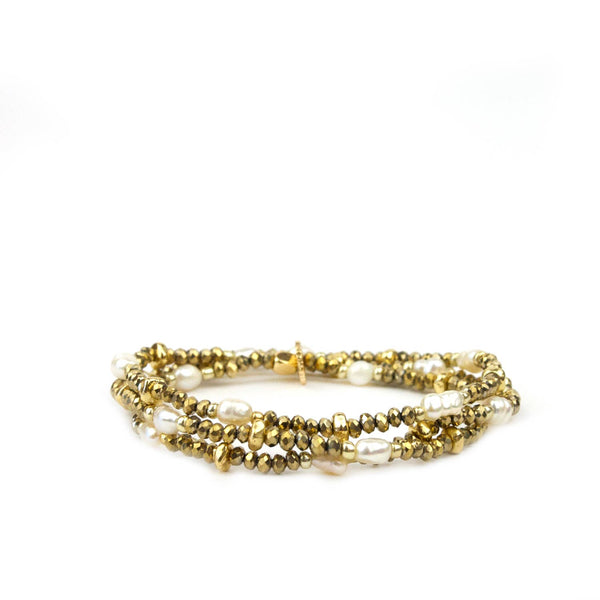 Crystal beaded pearl wrap bracelet-Blue Hand Home