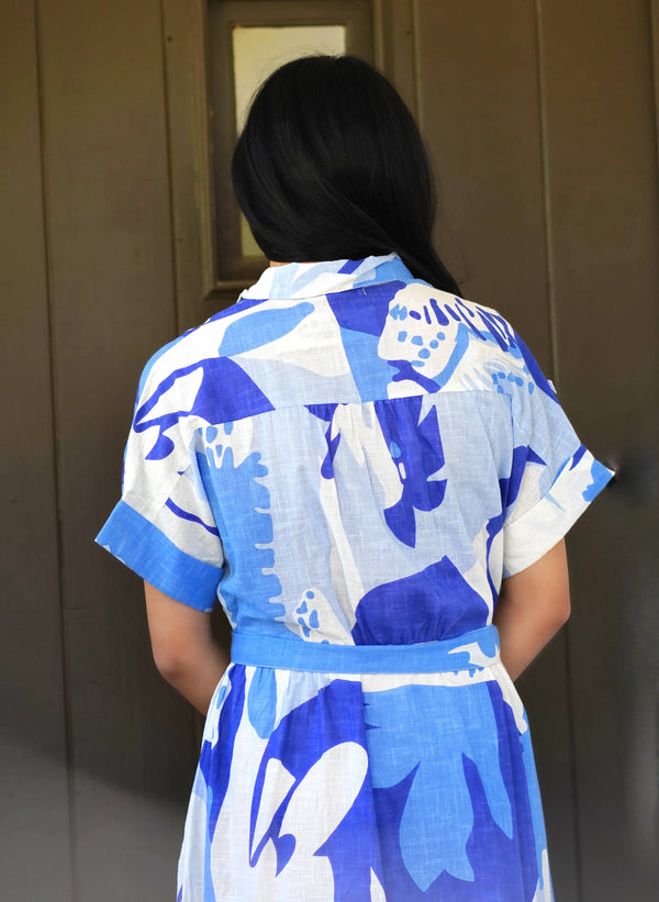 Brigitte Abstract Print Dress Blue Multi -Blue Hand Home