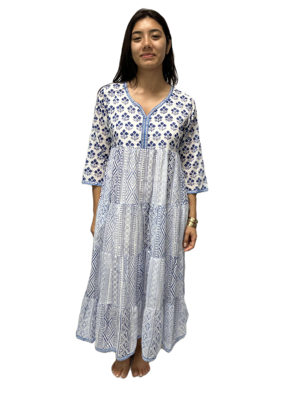 Long Sleeve Midi Dress-Blue Hand Home