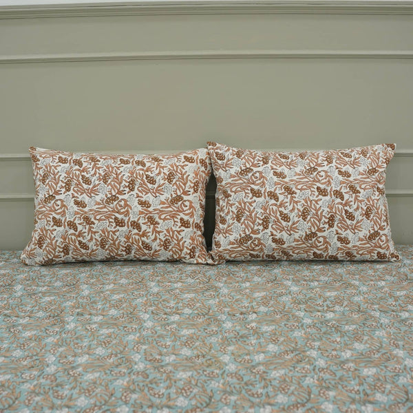 Bohemian Block Bedsheet With Pillow Cover -Throny Stems-Blue Hand Home