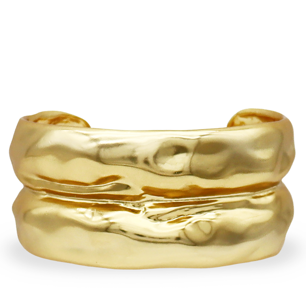 Bubble Textured Two Row Cuff - 24K Gold Plated