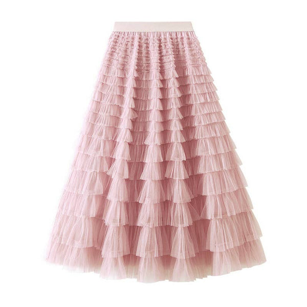 Elastic waist Tulle Tutu Midi Skirt-Blue Hand Home
