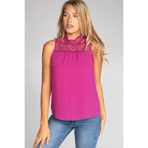 Halter Mock Neck With Lace Trim-Blue Hand Home