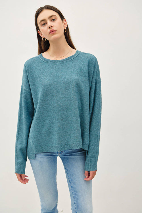 OVERSIZED SLUB YARN SWEATER WITH BACK STITCHING-Blue Hand Home