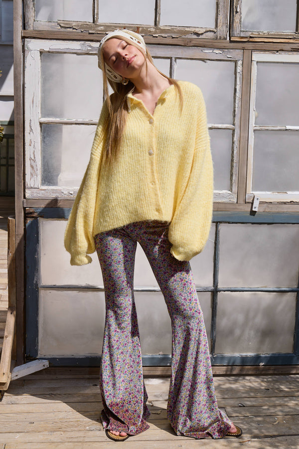 Balloon Sleeve Knit Cardigan-Blue Hand Home