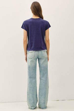 GARMENT DYE COTTON SLUB SLIM FIT CREWNECK BABY TEE-Blue Hand Home