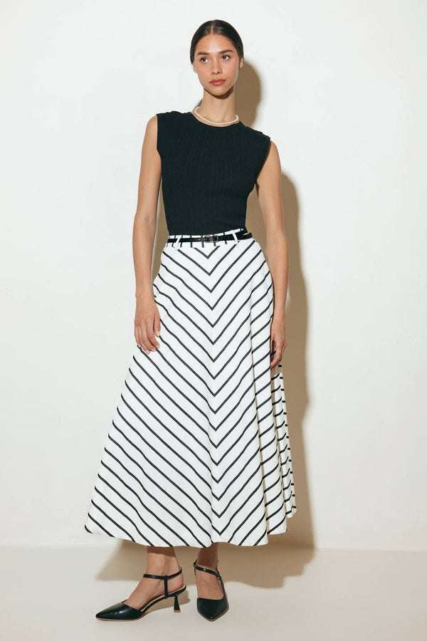 A Striped Woven Midi Skirt - Fk1162-Blue Hand Home