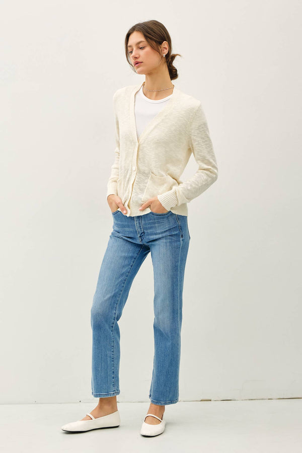 Cotton Slub Button Up Cardigan-Blue Hand Home