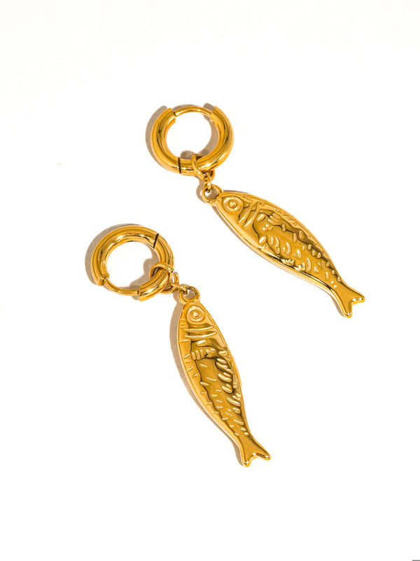 Nibe 18K Gold Non-Tarnish Fish Hoop Earring-Blue Hand Home