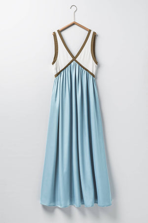 Contrast Piping Empire Waist Dress-Blue Hand Home