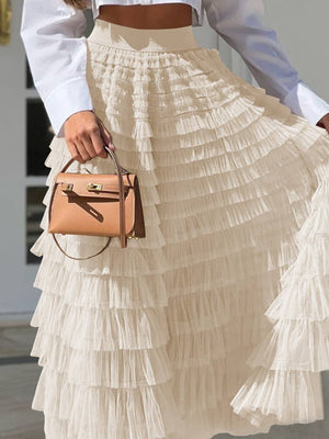 Elastic waist Tulle Tutu Midi Skirt-Blue Hand Home