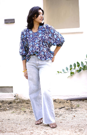 Anjou Top O/S Blue White-Blue Hand Home