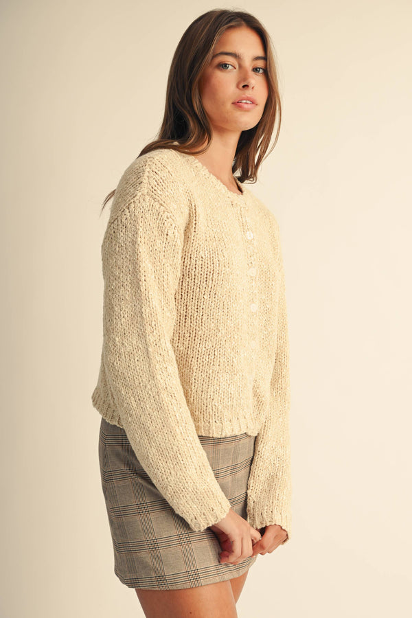 5261ik Textured Button Front Knit Cardigan Sweater