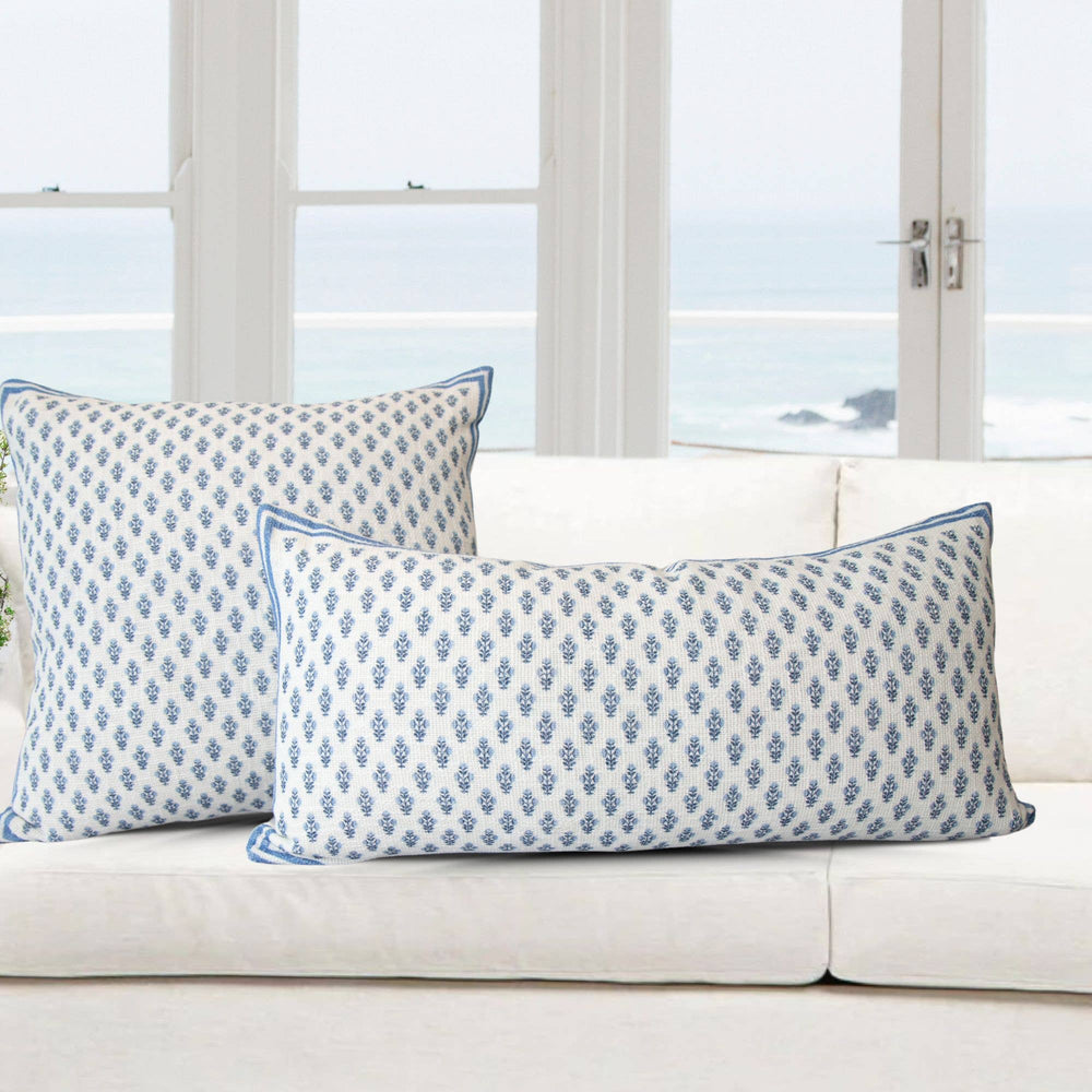 Celeste Blue Mughal Flower Lumbar Pillow Cover – Decorative-Blue Hand Home